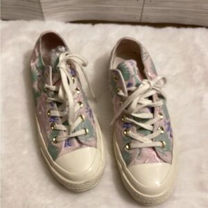 Unisex Embroidered Tropical Floral Converse Low Flat Sneakers Men 6)Wo’s Size 8
